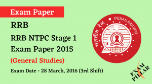 RRB NTPC Stage 1 Exam Paper - 28 March 2016 (3rd Shift)