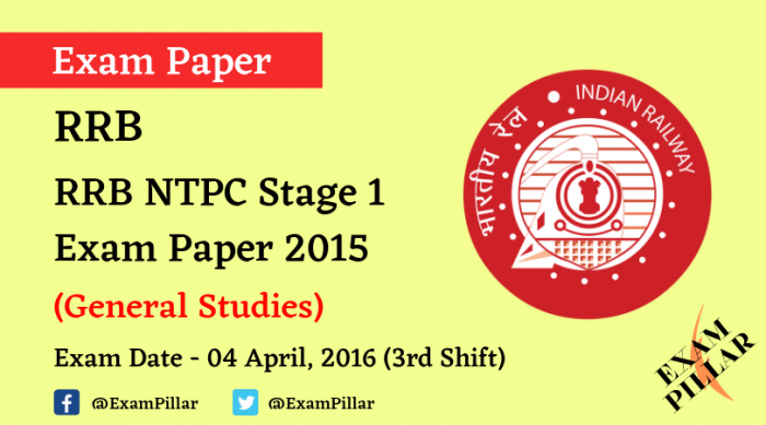 RRB NTPC Stage 1 Exam Paper - 04 April 2016 (3rd Shift)