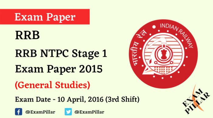 RRB NTPC Stage 1 Exam Paper - 10 April 2016 (3rd Shift)