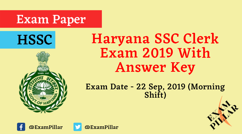 Haryana SSC Clerk Question Paper 22 Sep 2019 Morning (Answer Key)