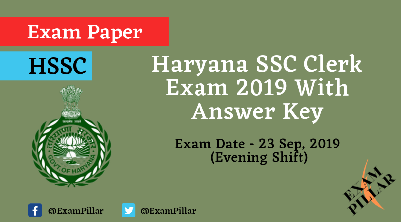 Haryana SSC Clerk Question Paper 23 Sep 2019 Evening (Answer Key)