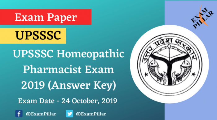 UPSSSC Homeopathic Pharmacist Exam 2019 (Answer Key)