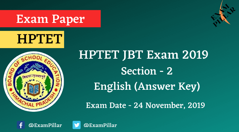 HPTET JBT Exam Paper 2019 (Answer Key)