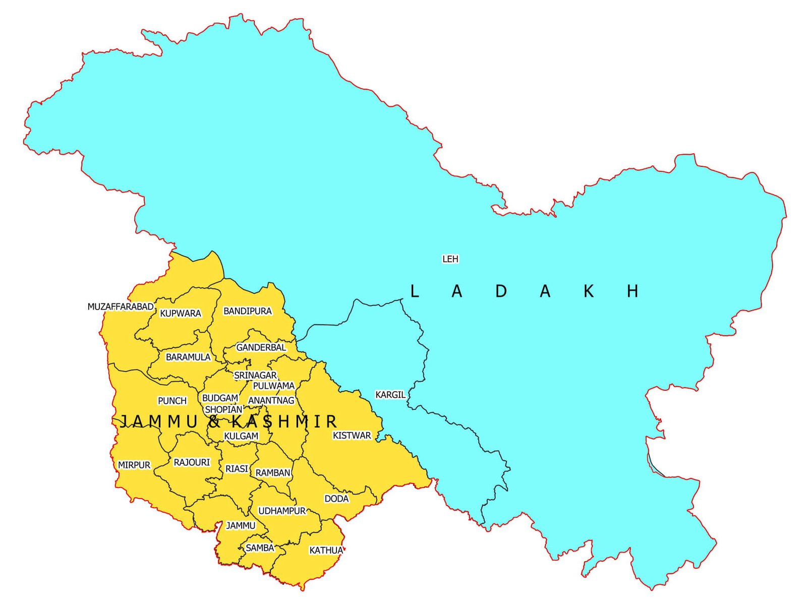 Map of UTs Leh and J&K