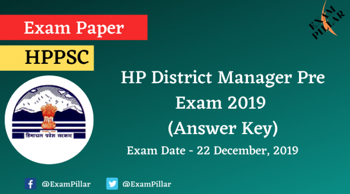 HP District Manager Pre Exam 2019 (Answer Key)