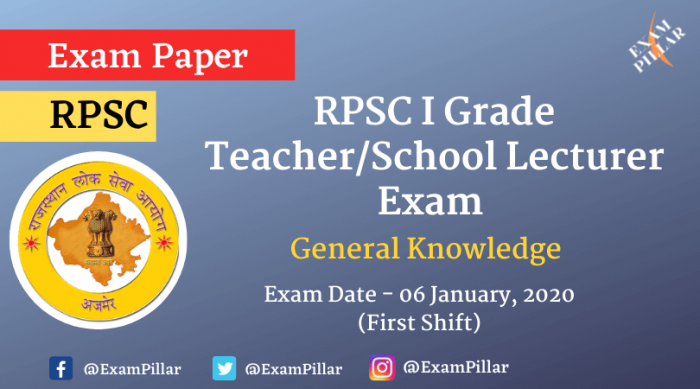 RPSC 1st Grade Teacher GK Exam Paper 2020 (Answer Key)