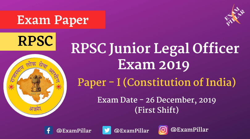 RPSC Junior Legal Officer Exam 2019 Paper - I (Answer Key)