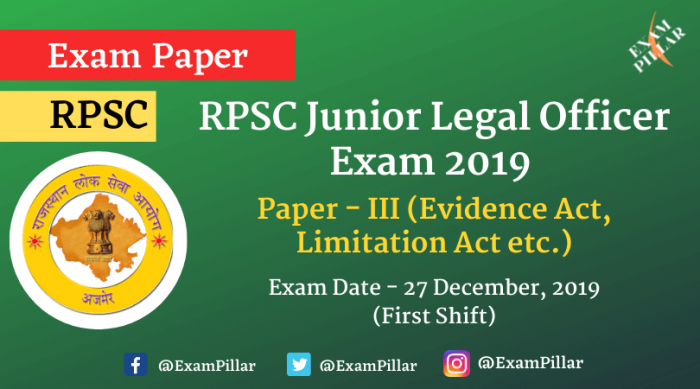 RPSC Junior Legal Officer Exam 2019 Paper - III (Answer Key)