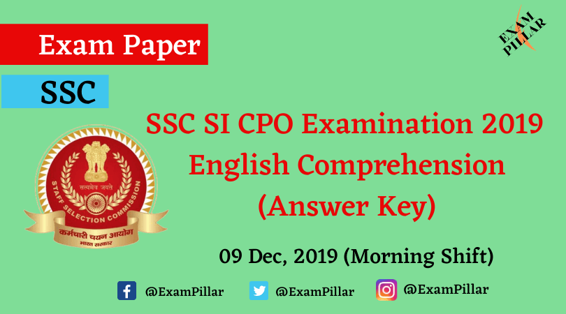 SSC SI CPO Exam 2019 Answer Key