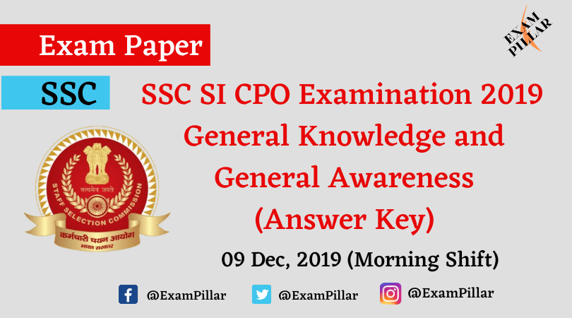 SSC SI CPO Exam 2019 Answer Key