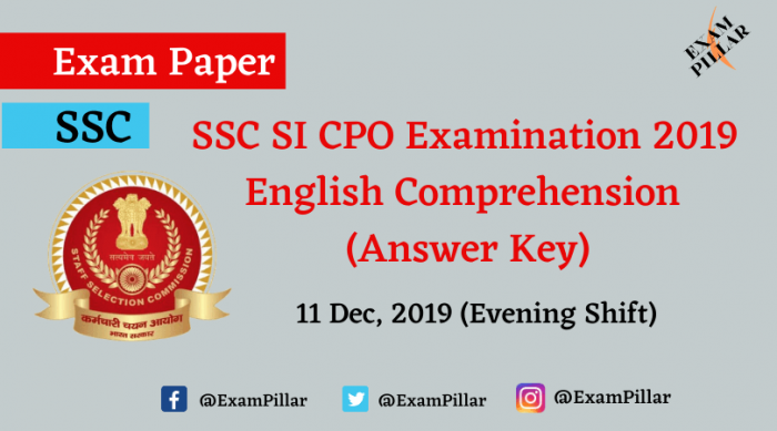 SSC SI CPO Exam 2019 Answer Key