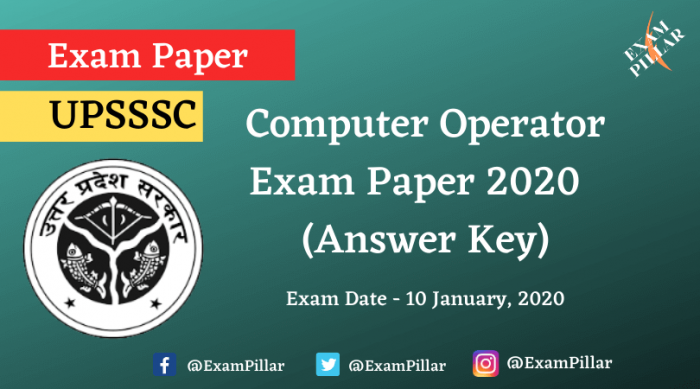 UPSSSC Computer Operator Exam Paper 2020 Answer Key