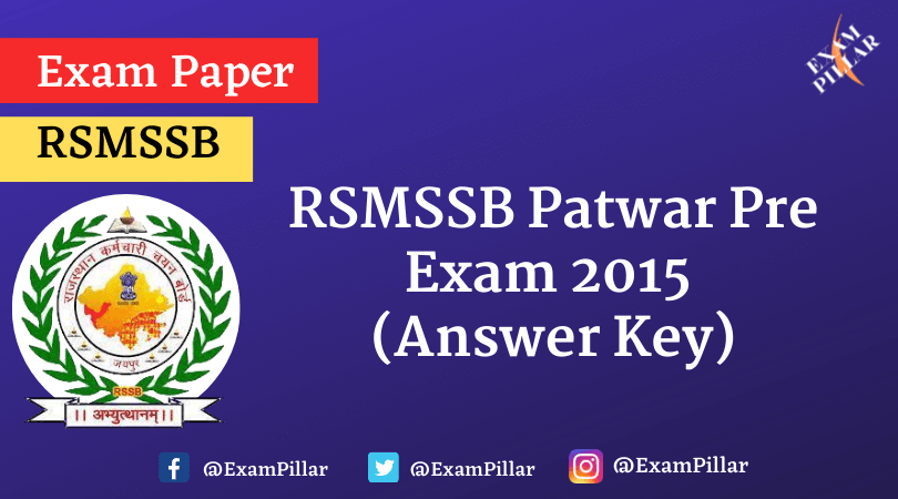 RSMSSB Patwar Pre Exam 2015 (Answer Key)