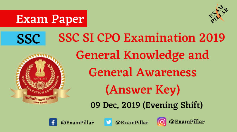 SSC CPO Exam Paper 09 Dec 2019 (2nd Shift) - General Knowledge and General Awareness (Answer Key)