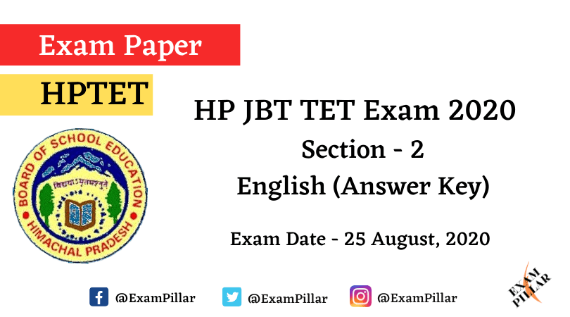 HP JBT TET Exam 2020 – English (Answer Key)