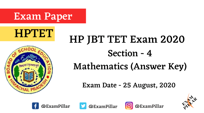 HP JBT TET Exam 2020 – Mathematics (Answer Key)