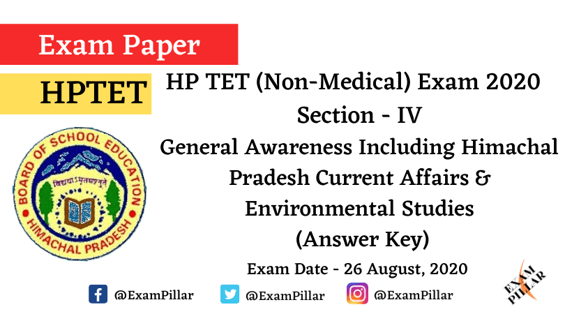HPTET (Non Medical) Exam 2020 – General Awareness & Environmental Studies (Answer Key)
