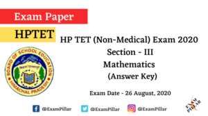 HPTET (Non Medical) Exam 2020 – Mathematics (Answer Key)