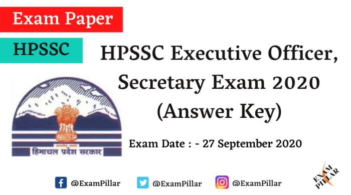 HPSSC Executive Officer, Secretary Exam 27 Sep 2020 (Answer Key)