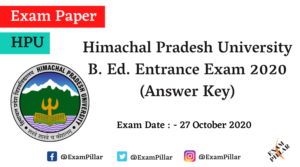 HPU B. Ed. Entrance Exam 2020 (Answer Key)