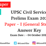 UPSC Prelims Exam 2020 - Paper 1 (General Studies) Answer Key