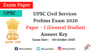 UPSC Prelims Exam 2020 - Paper 1 (General Studies) Answer Key