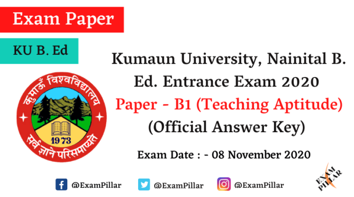 Kumaun University B. Ed. Entrance 2020 Answer Key