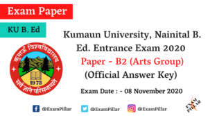 Kumaun University B. Ed. Entrance 2020 Answer Key