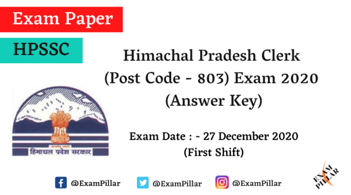 HPSSC Clerk (Post Code 803) Exam 2020 Answer Key