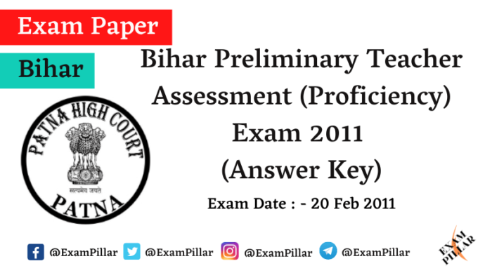 Bihar Preliminary Teacher Assessment (Proficiency) Exam Paper