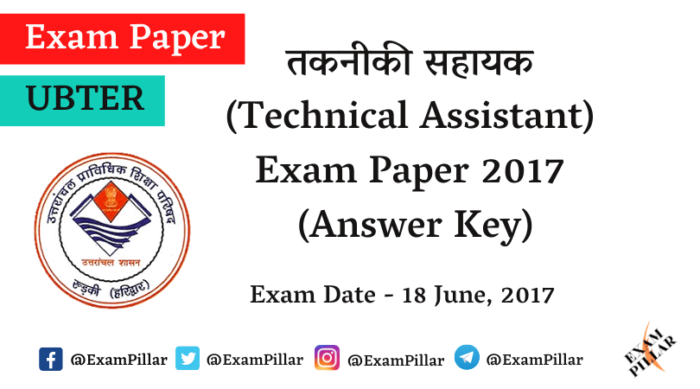 Uttarakhand Technical Assistant Exam Paper With Answer Key