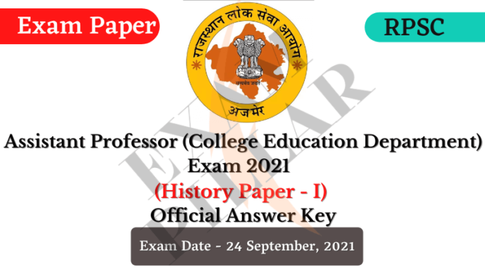 RPSC Assistant Professor (College Education Dept.) Exam 2021 Official Answer Key