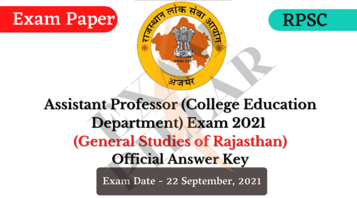 RPSC Assistant Professor (College Education Dept.) Exam 2021 Official Answer Key