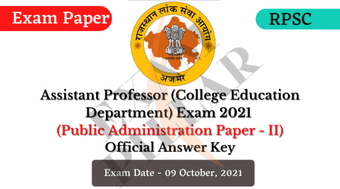 RPSC Assistant Professor (College Education Dept.) Exam 2021 Official Answer Key