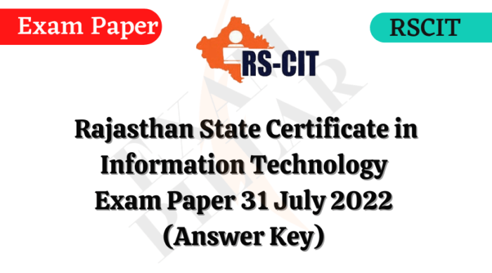 RS-CIT Exam Paper 31 July 2022 (Answer Key)