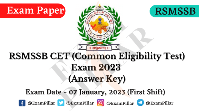 RSMSSB CET Exam Paper 2023 (Answer Key)