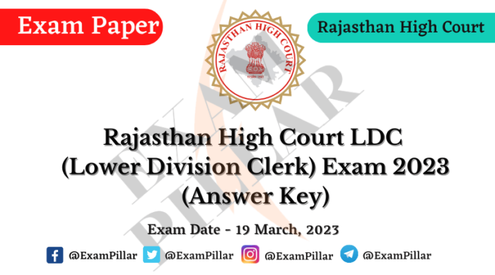 Rajasthan High Court LDC Exam Paper – 19 March 2023 (Answer Key)