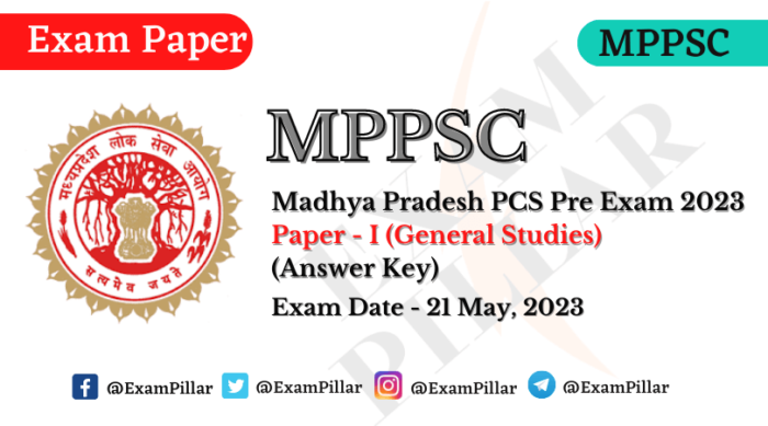 MPPSC Pre Exam 2023 Paper I (General Studies) 21 May 2023 (Answer Key)