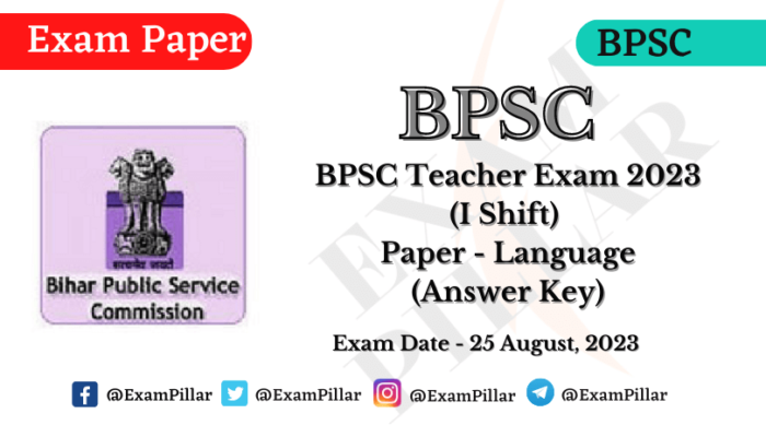 BPSC TRE Exam 25 Aug 2023 Paper - Language (I Shift)Answer Key