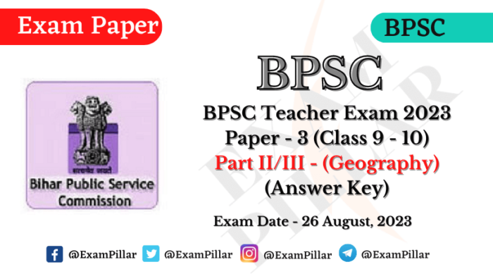 BPSC TRE Exam 26 Aug 2023 Paper – 3 (Geography) Answer Key