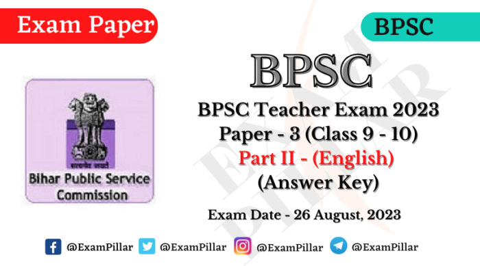 BPSC TRE Exam 26 Aug 2023 Paper – 3 (English) Answer Key