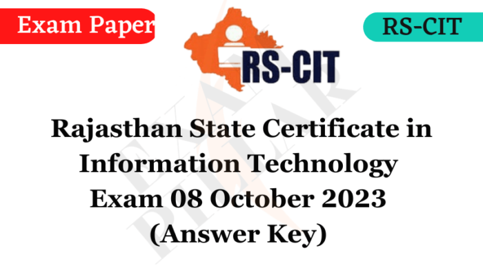 RS-CIT Exam Paper 08 October 2023 (Answer Key)