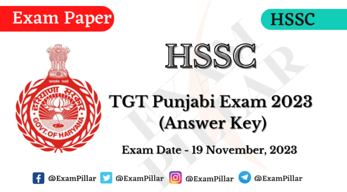 HSSC TGT Punjabi Exam Paper 19 November 2023 (Answer Key)