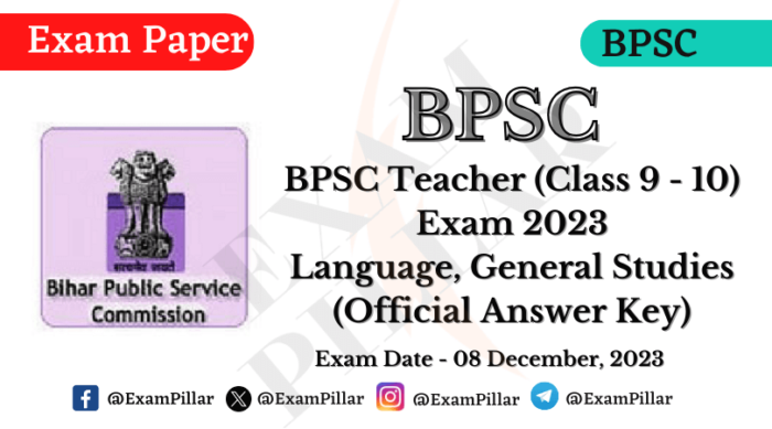 BPSC School Teacher (Class 9-10) Exam – 08 Dec 2023 (Official Answer Key)