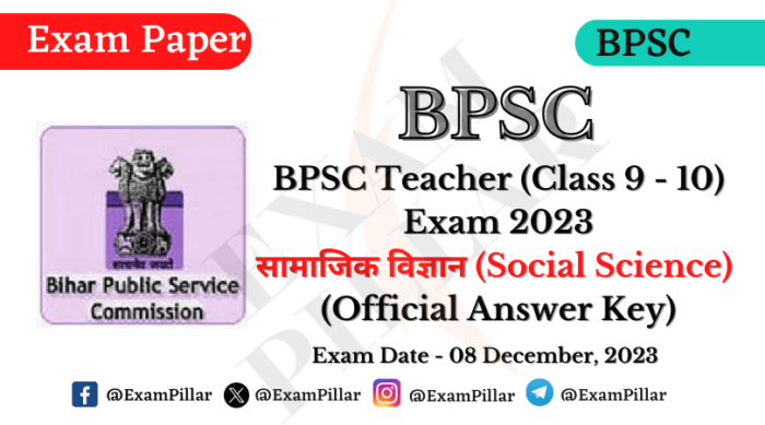 BPSC School Teacher Exam (Class 9-10) Social Science – 08 Dec 2023 (Official Answer Key)