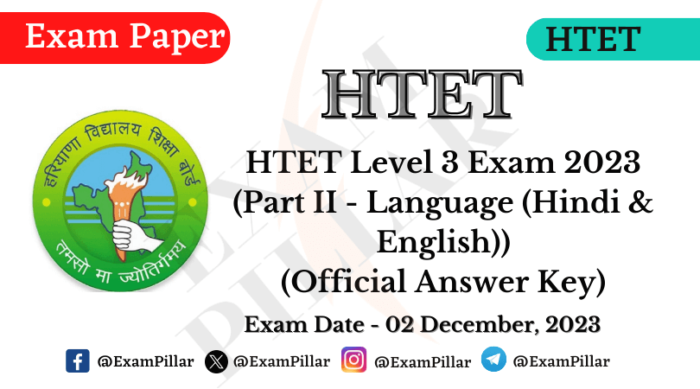 HTET Level 3 (PGT) Exam Paper - 02 Dec 2023 (Part II - Language (Hindi & English)) (Official Answer Key)