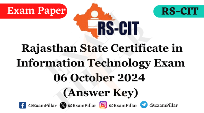 RS-CIT Exam Paper – 06 October 2024 (Answer Key)